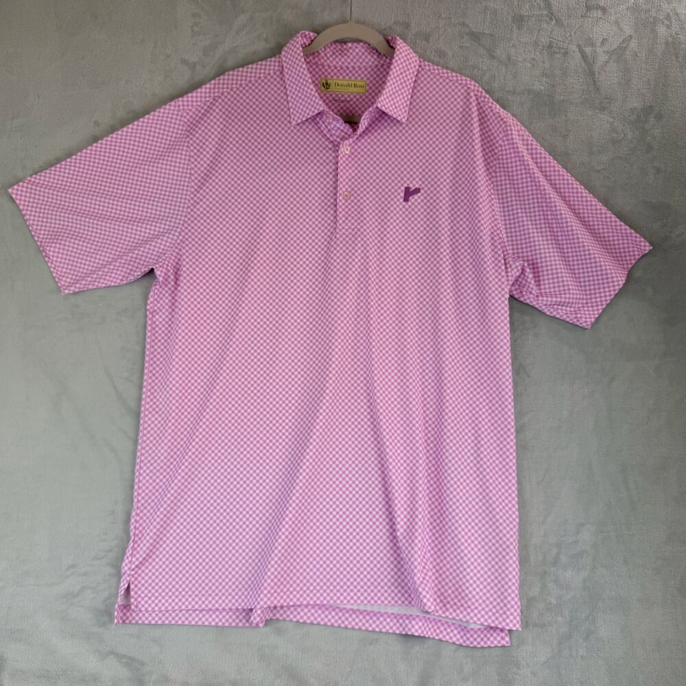Donald Ross Mens Polo L Ross Performance Golf Pink Check - Picture 5 of 9